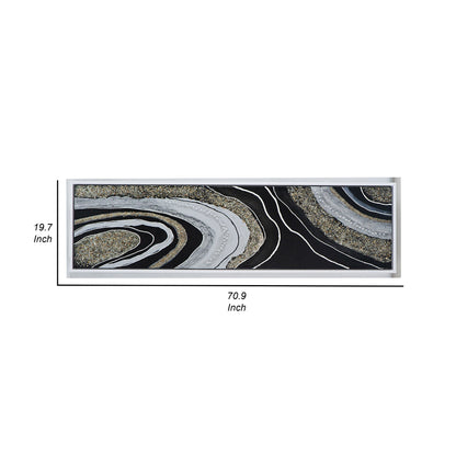 20 x 71 Wall Art Oil Painting, Long Landscape, Silver Stones, Brown, Black