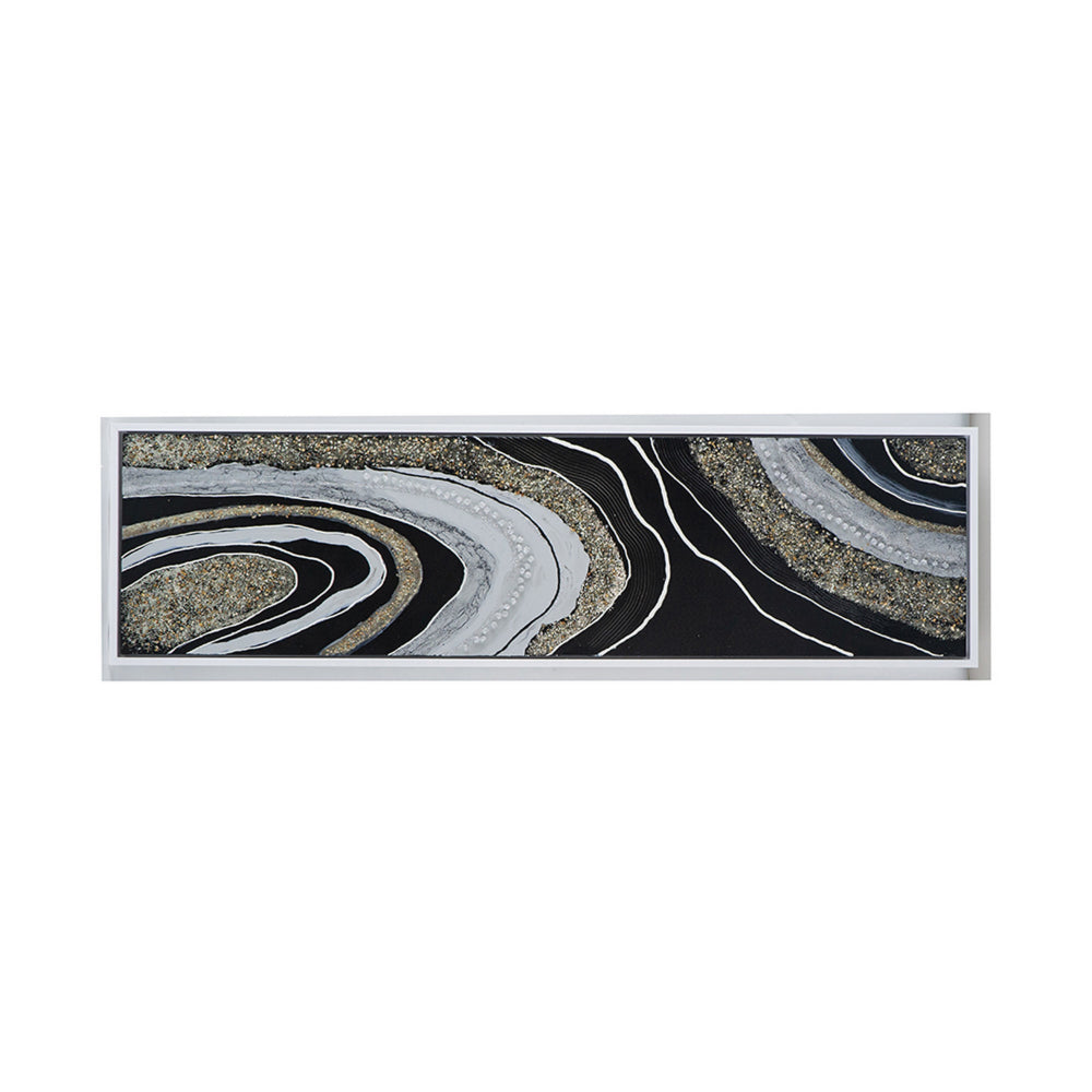 20 x 71 Wall Art Oil Painting, Long Landscape, Silver Stones, Brown, Black