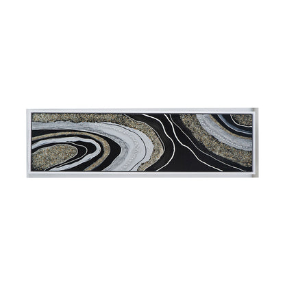 20 x 71 Wall Art Oil Painting, Long Landscape, Silver Stones, Brown, Black