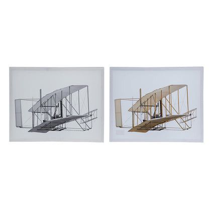 16 x 20 Wall Art Set of 2, Traditional Vintage Plane Design, White, Gray