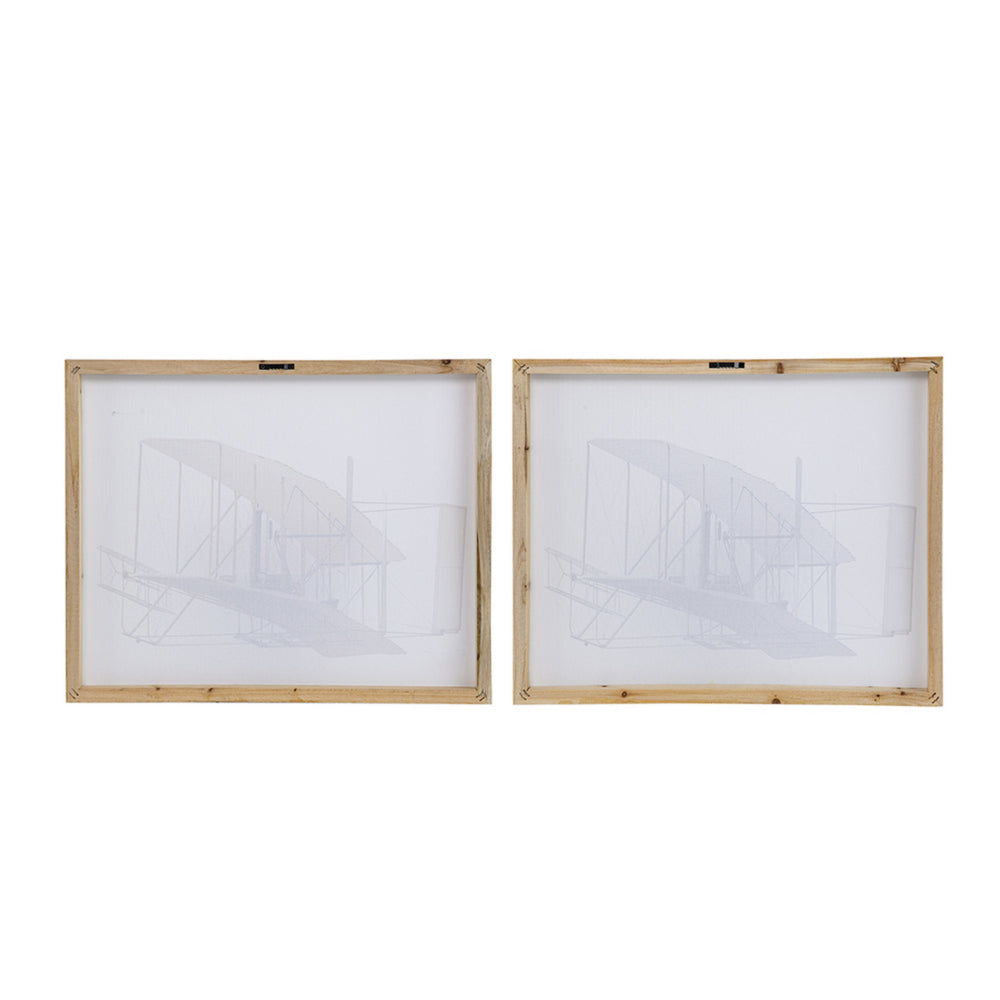 16 x 20 Wall Art Set of 2, Traditional Vintage Plane Design, White, Gray