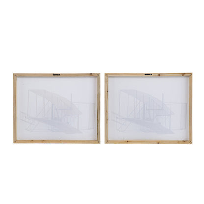 16 x 20 Wall Art Set of 2, Traditional Vintage Plane Design, White, Gray