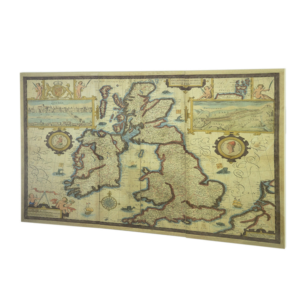 24 x 41 Canvas Map Wall Art Set of 3, Rectangular Frame, Green, Brown