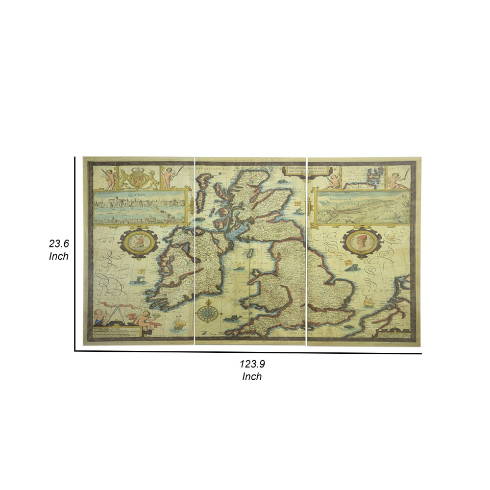 24 x 41 Canvas Map Wall Art Set of 3, Rectangular Frame, Green, Brown