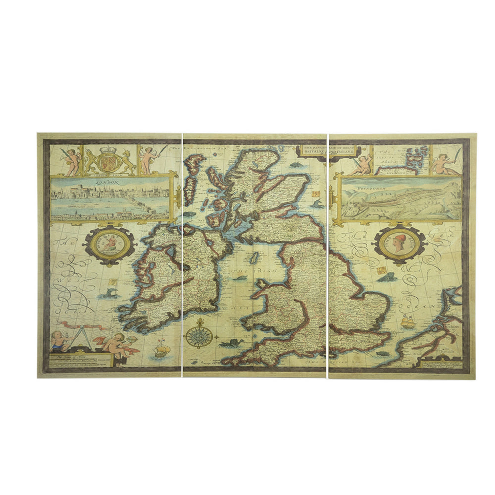 24 x 41 Canvas Map Wall Art Set of 3, Rectangular Frame, Green, Brown