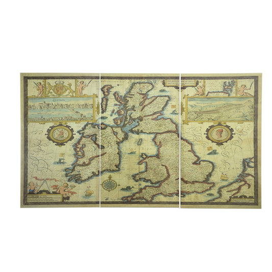 24 x 41 Canvas Map Wall Art Set of 3, Rectangular Frame, Green, Brown