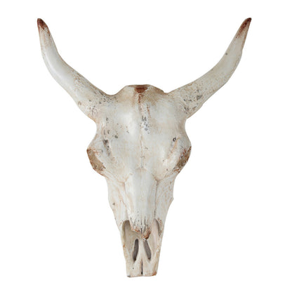 19 Inch Realistic Faux Steer Head Wall Decor, Cow Skull White, Brown Finish