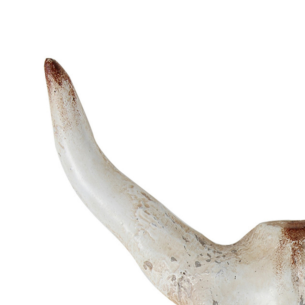 19 Inch Realistic Faux Steer Head Wall Decor, Cow Skull White, Brown Finish