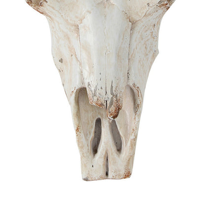 19 Inch Realistic Faux Steer Head Wall Decor, Cow Skull White, Brown Finish