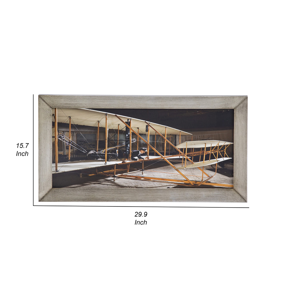 16 x 30 Wall Art, Traditional Vintage Plane Design, Canvas, Brown, Black