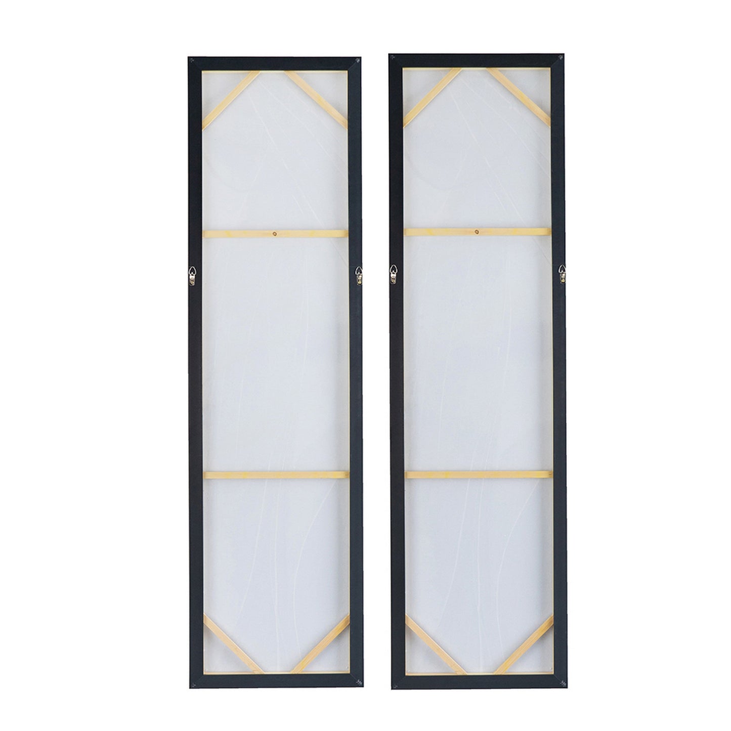 20 x 71 Tall Framed Rectangular Oil Paintings Set of 2, White Abstract