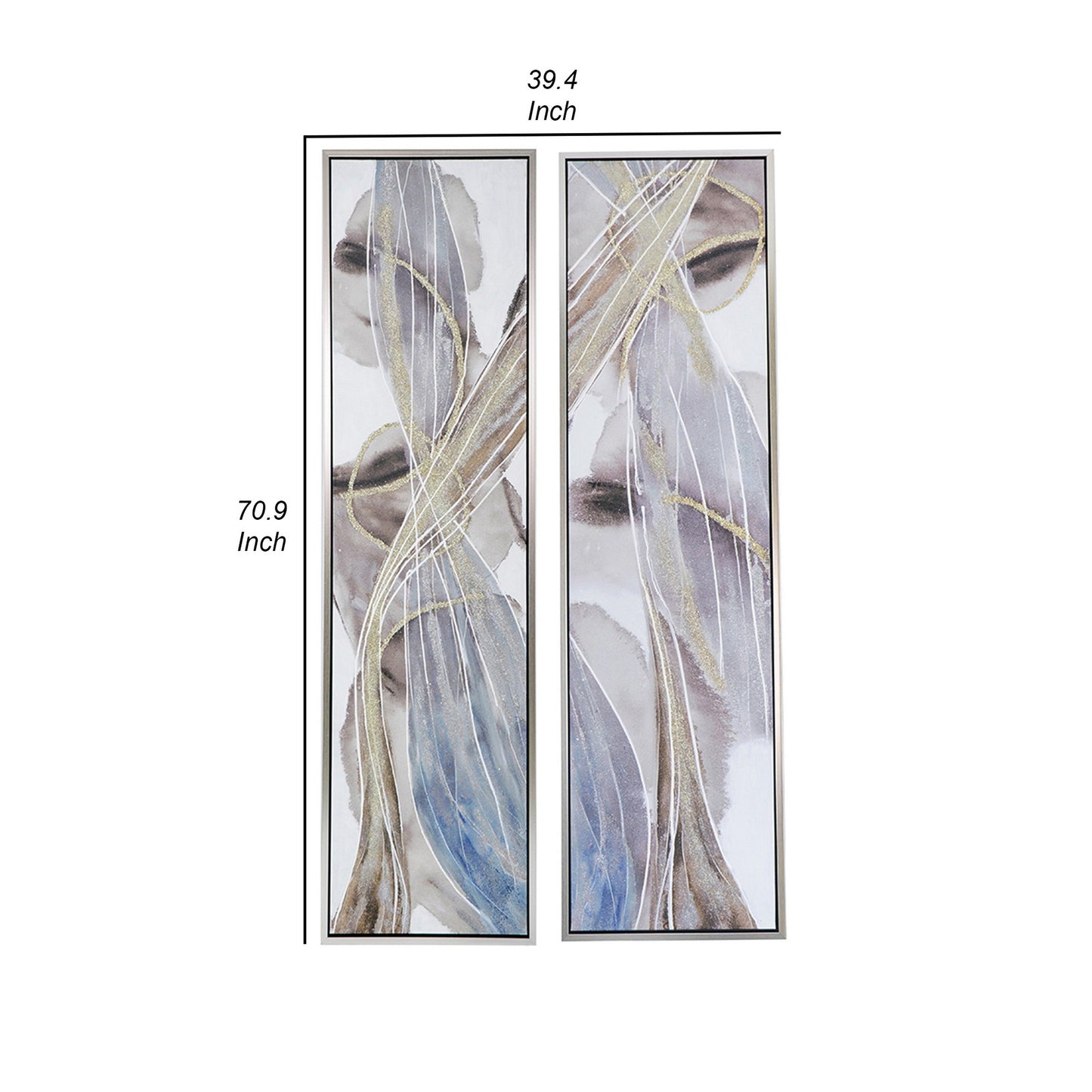 20 x 71 Tall Framed Rectangular Oil Paintings Set of 2, White Abstract