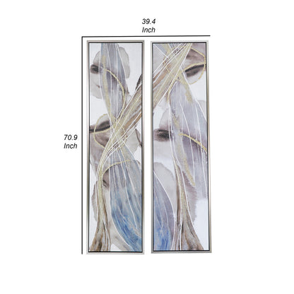 20 x 71 Tall Framed Rectangular Oil Paintings Set of 2, White Abstract