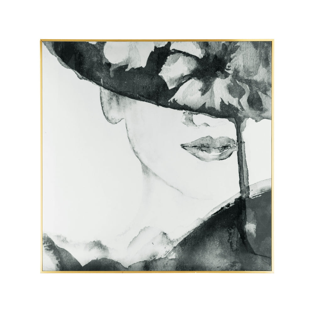 46 x 46 Square Wall Art Decor Print, Female Face, Black and White, Canvas