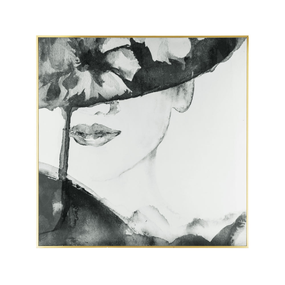 46 x 46 Square Wall Art Decor Print, Female Face, Black and White, Canvas