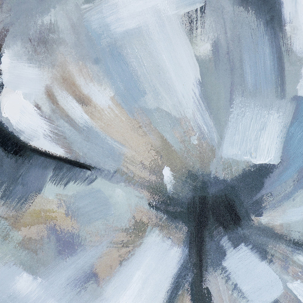 39 x 39 Square Wall Art Oil Painting, Flower Motif, Gray and Blue Canvas