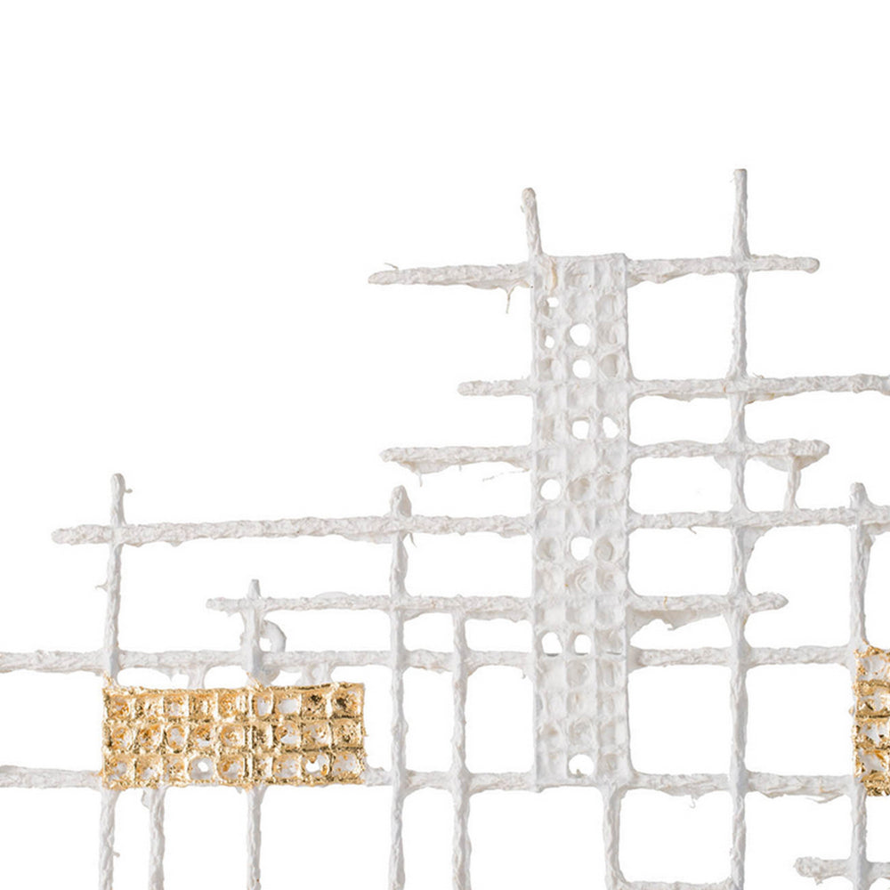 Rio 32 Inch Decorative Wall Decor, White, Gold Geometric Abstract, Iron