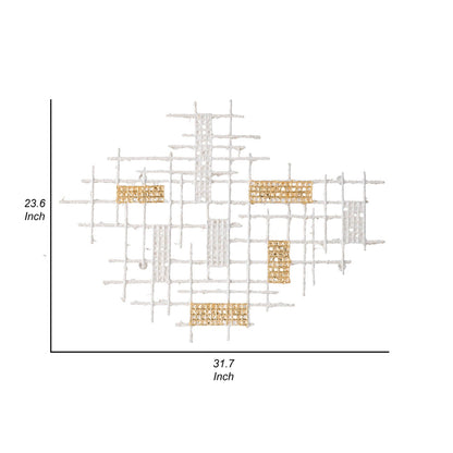 Rio 32 Inch Decorative Wall Decor, White, Gold Geometric Abstract, Iron