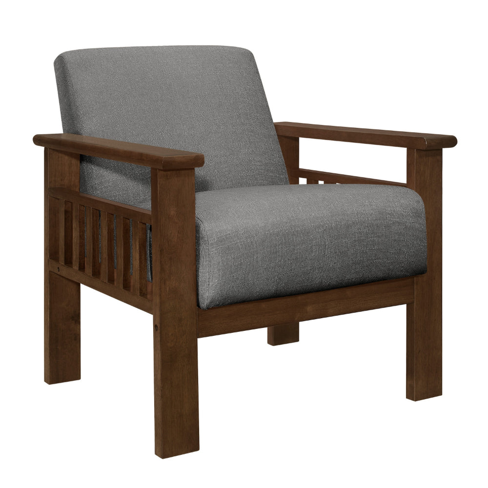 Bella 32 Inch Accent Chair Armchair, Storage Arms, Light Gray, Solid Wood