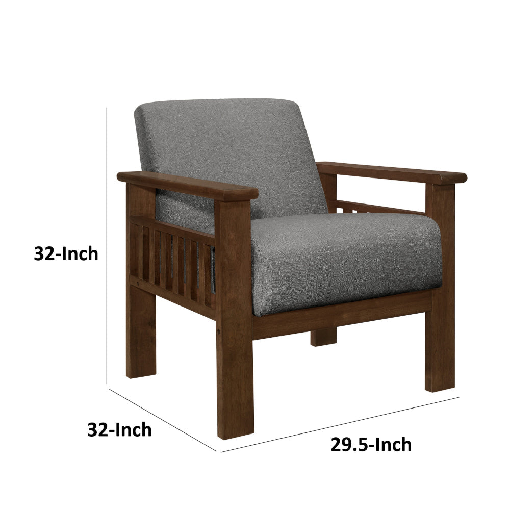 Bella 32 Inch Accent Chair Armchair, Storage Arms, Light Gray, Solid Wood