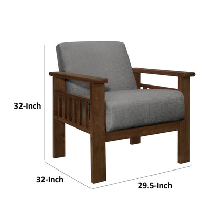 Bella 32 Inch Accent Chair Armchair, Storage Arms, Light Gray, Solid Wood
