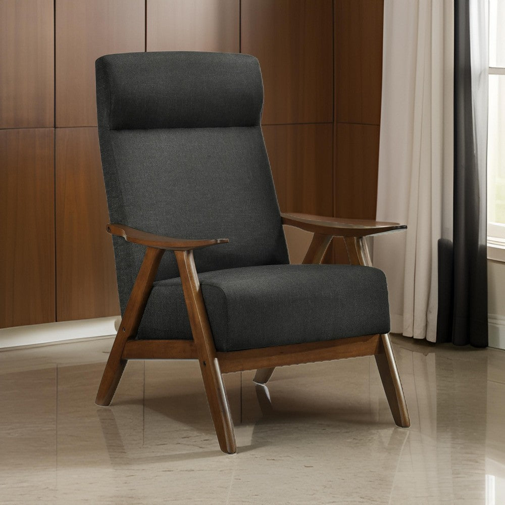Mary 32 Inch Accent Chair Armchair, Dark Gray Polyester Linen, Solid Wood