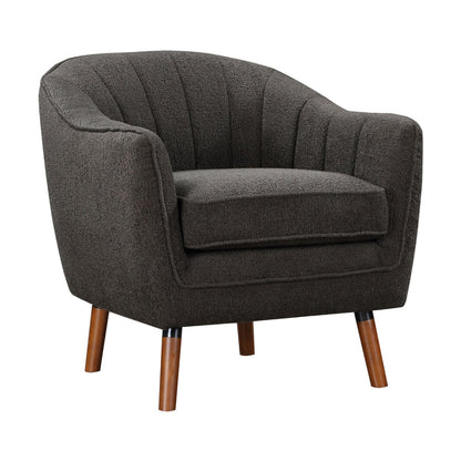 Tia 31 Inch Plush Accent Chair Armchair, Polyester, Brown Solid Wood – Grey