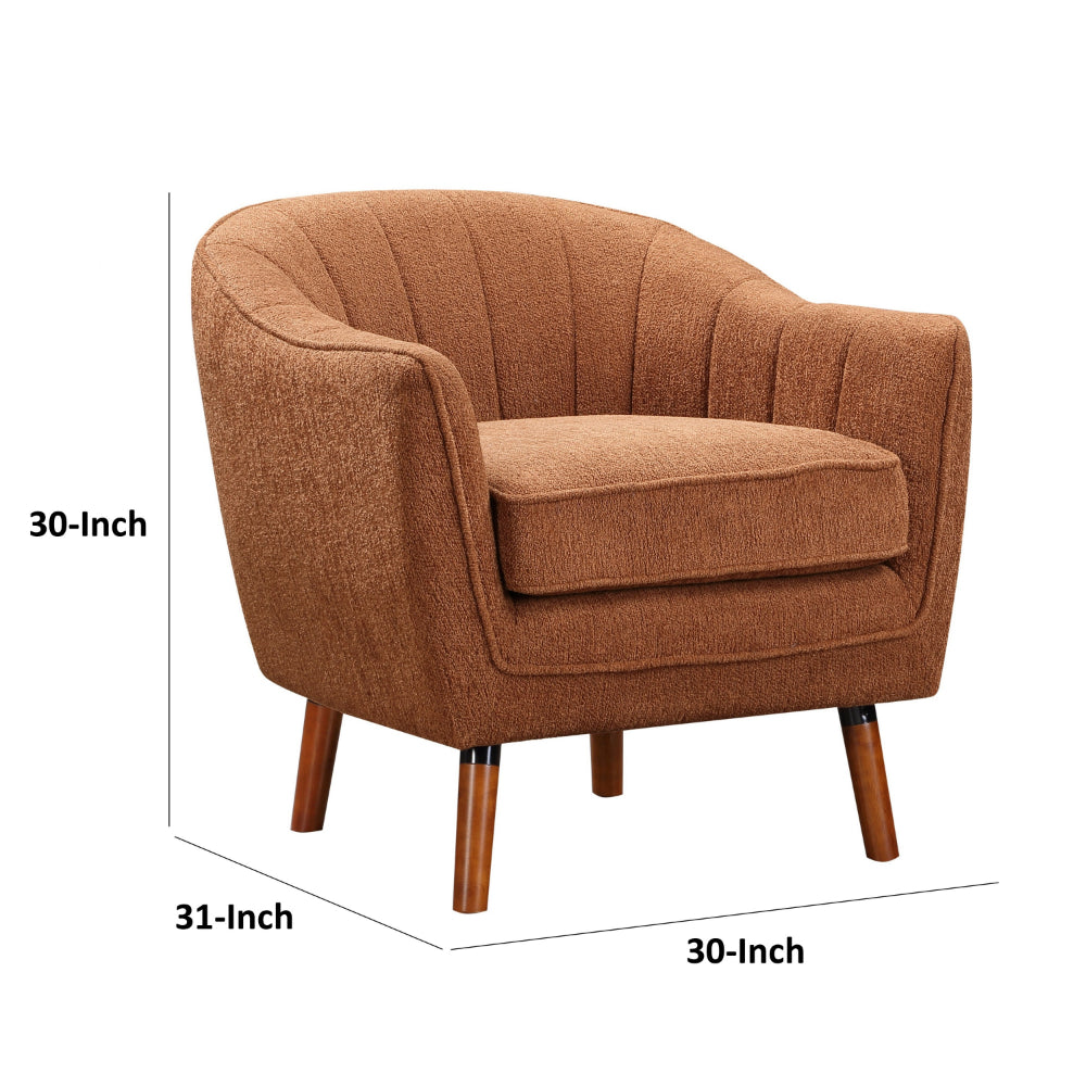 Tia 31 Inch Plush Accent Chair Armchair, Rust Polyester, Brown Solid Wood