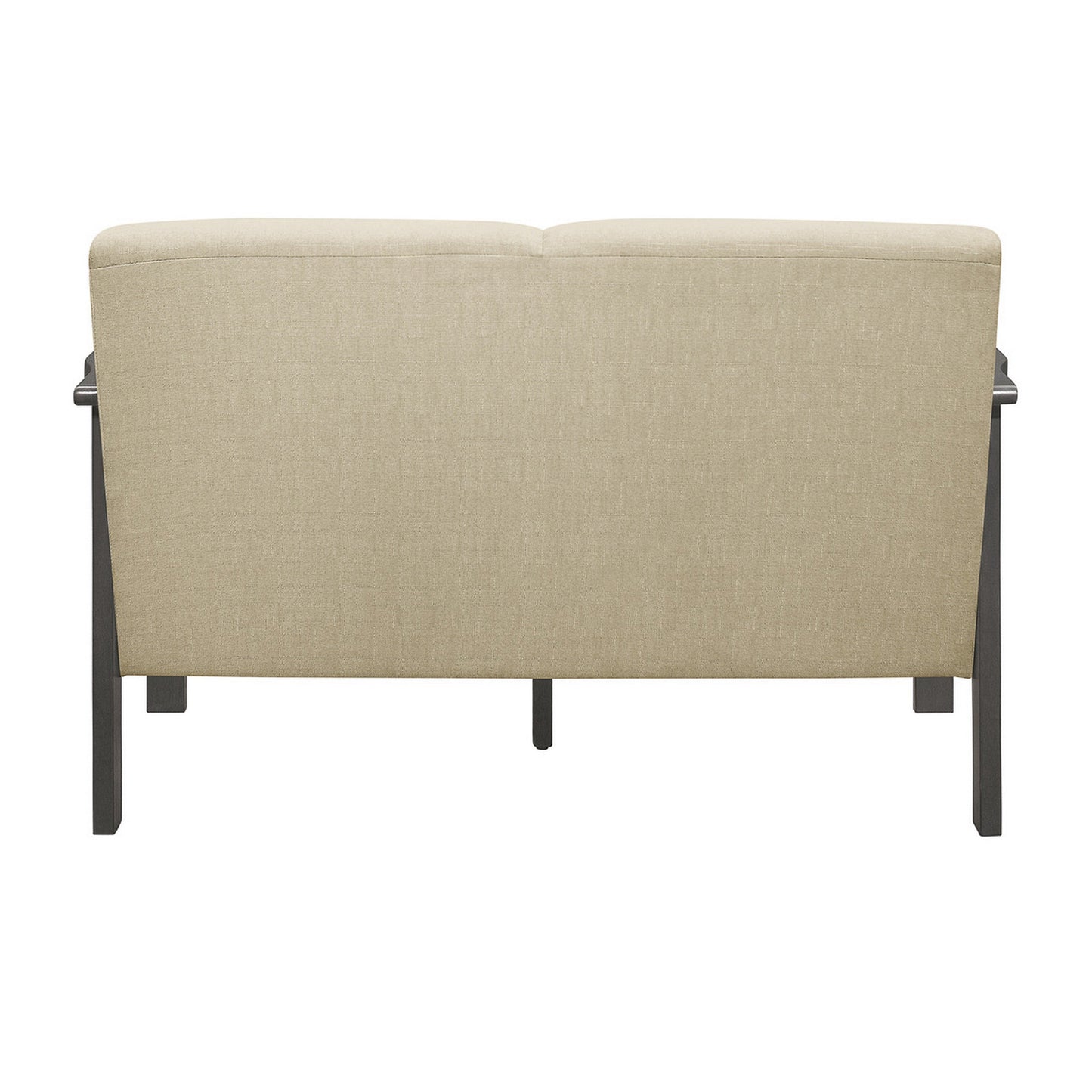 Wiston 50 Inch Loveseat, Beige Polyester, Dark Gray Solid Rubberwood