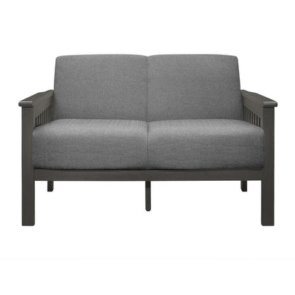 Wiston 50 Inch Loveseat, Gray Polyester, Dark Gray Solid Rubberwood