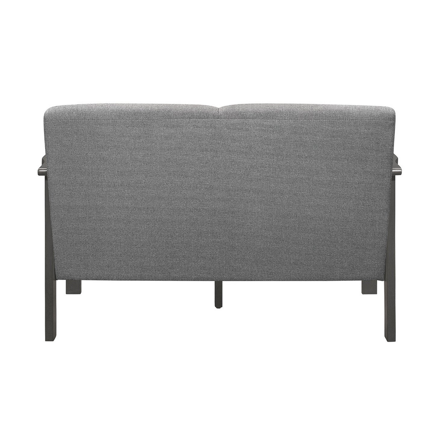 Wiston 50 Inch Loveseat, Gray Polyester, Dark Gray Solid Rubberwood