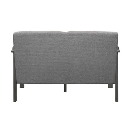 Wiston 50 Inch Loveseat, Gray Polyester, Dark Gray Solid Rubberwood
