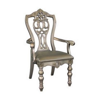 Lumi 28 Inch Dining Armchair, Set of 2, Faux Leather, Wood, Platinum Gold Finish