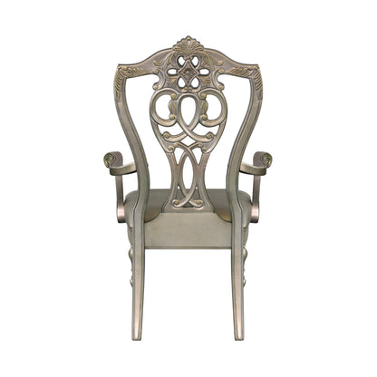 Lumi 28 Inch Dining Armchair, Set of 2, Faux Leather, Wood, Platinum Gold Finish