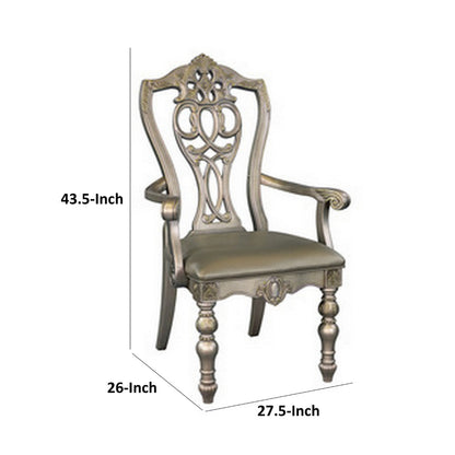 Lumi 28 Inch Dining Armchair, Set of 2, Faux Leather, Wood, Platinum Gold Finish