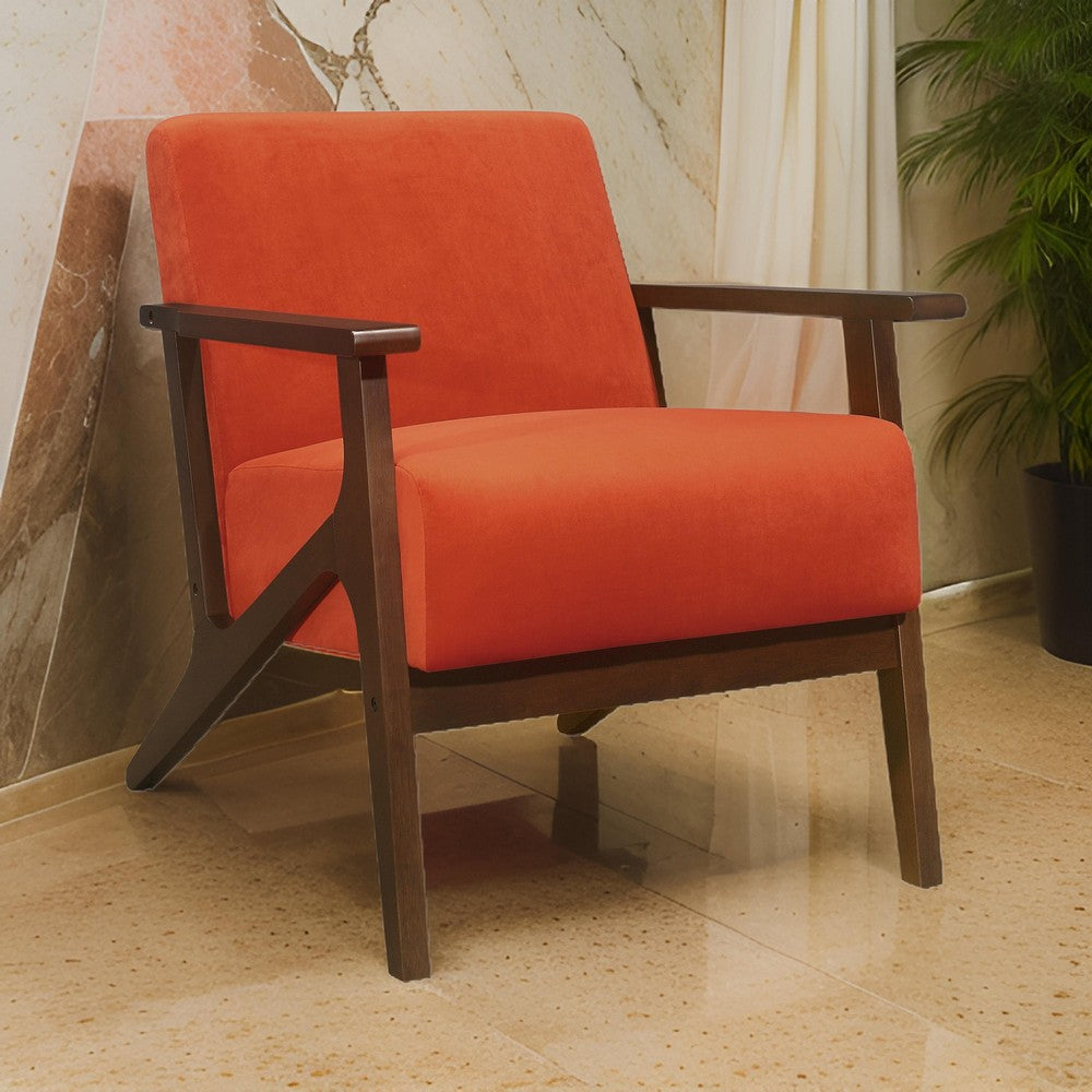 Rica 32 Inch Accent Armchair, Soft Beige Velvet, Walnut Brown Solid Wood