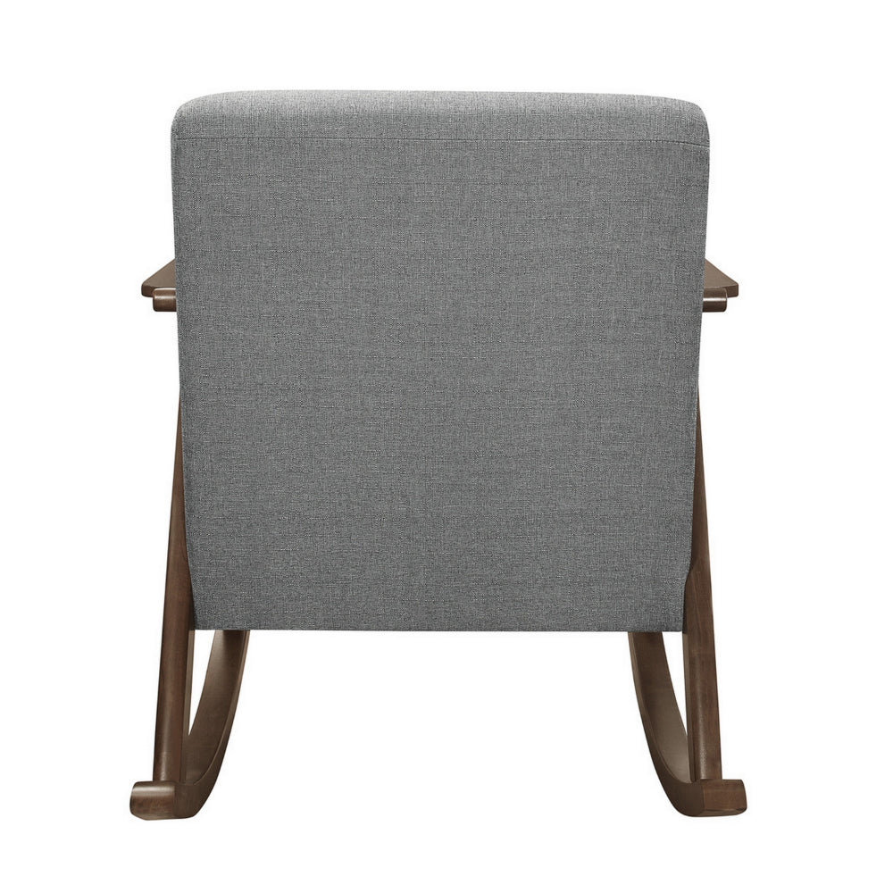 Tim 37 Inch Rocking Armchair, Gray Polyester, Walnut Brown Solid Wood