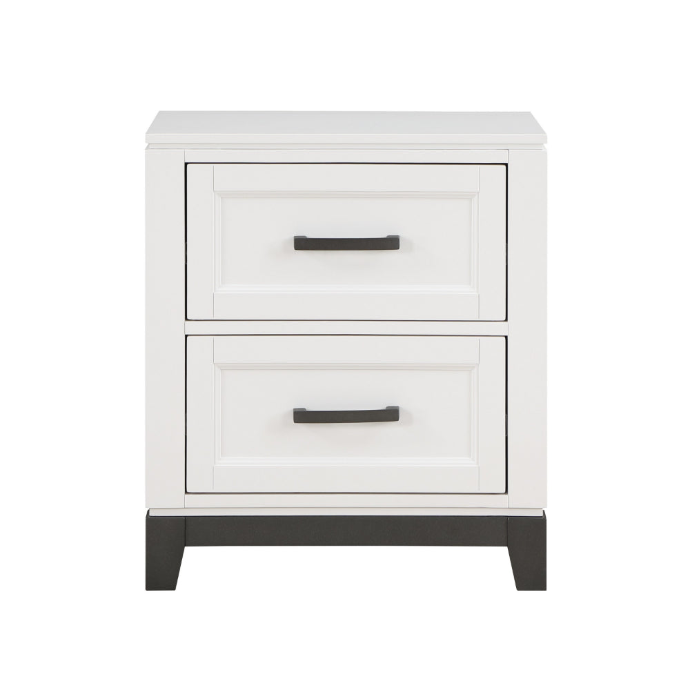 Thiem 28 Inch Nightstand with 2 Drawers, Black Handles, White Wood Finish