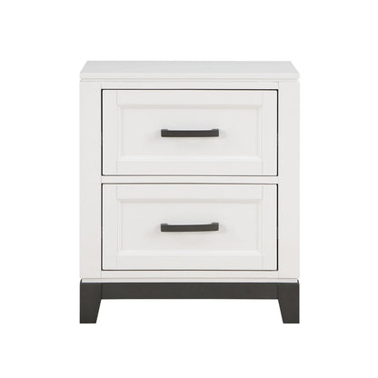 Thiem 28 Inch Nightstand with 2 Drawers, Black Handles, White Wood Finish