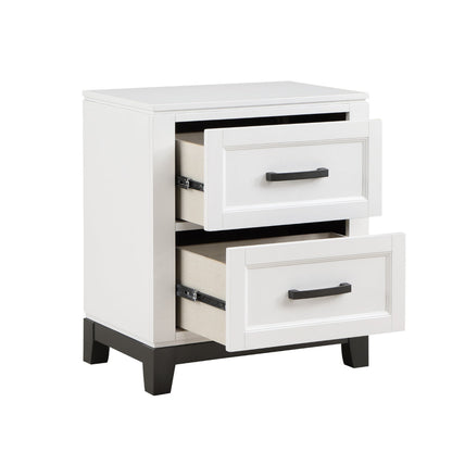 Thiem 28 Inch Nightstand with 2 Drawers, Black Handles, White Wood Finish