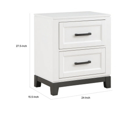 Thiem 28 Inch Nightstand with 2 Drawers, Black Handles, White Wood Finish