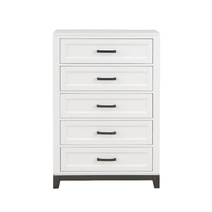 Thiem 51 Inch Tall Dresser Chest with 5 Drawers, Black Handles, White Wood