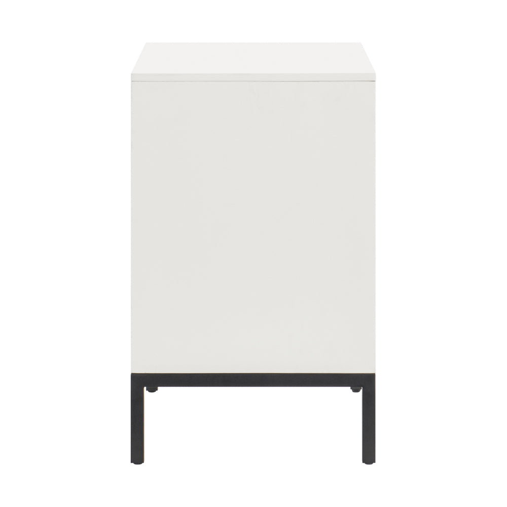 Jem 30 Inch Nightstand, 2 Drawers, Pocket Handles, Brown and White Wood