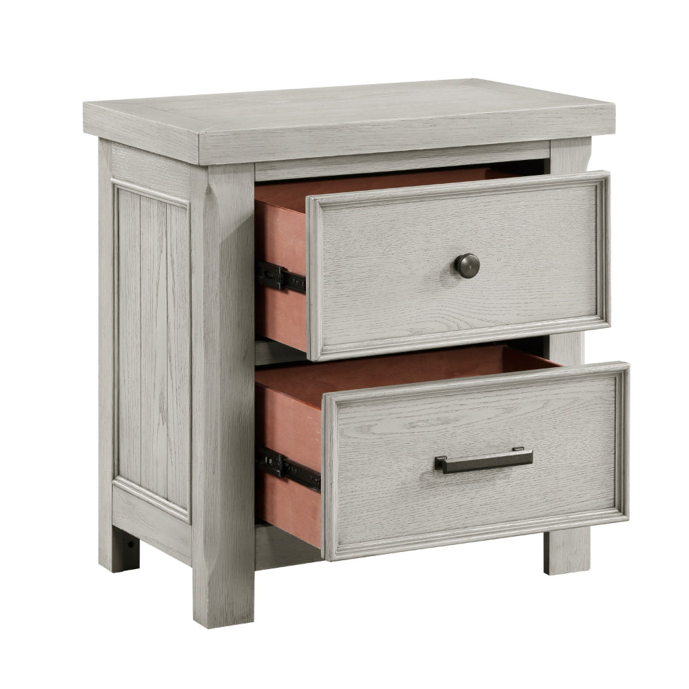 Myna 29 Inch Nightstand with 2 Drawers, Rustic Farmhouse White Oak Veneer