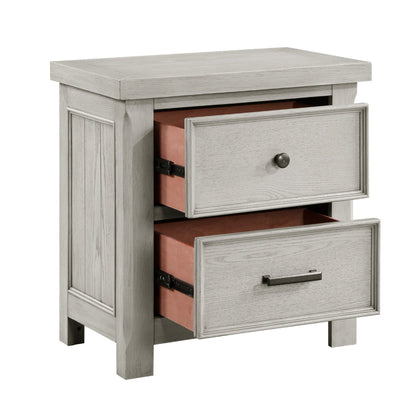 Myna 29 Inch Nightstand with 2 Drawers, Rustic Farmhouse White Oak Veneer