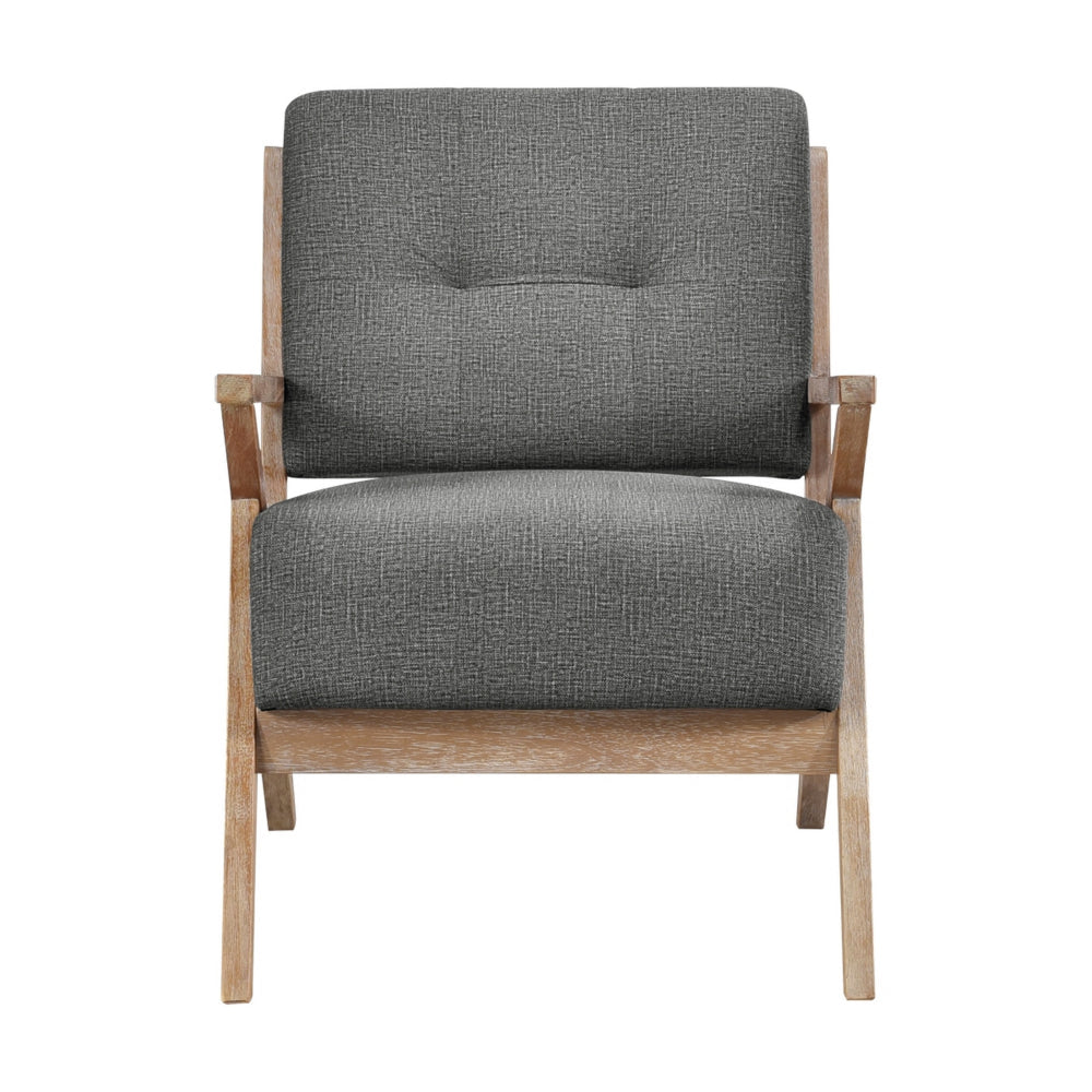 Edra 33 Inch Accent Armchair, Rubberwood Frame, Gray Polyester Cushions