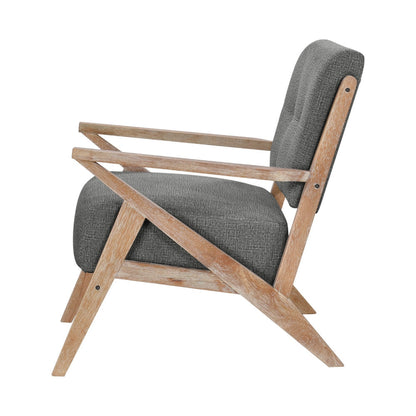 Edra 33 Inch Accent Armchair, Rubberwood Frame, Gray Polyester Cushions