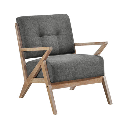 Edra 33 Inch Accent Armchair, Rubberwood Frame, Gray Polyester Cushions