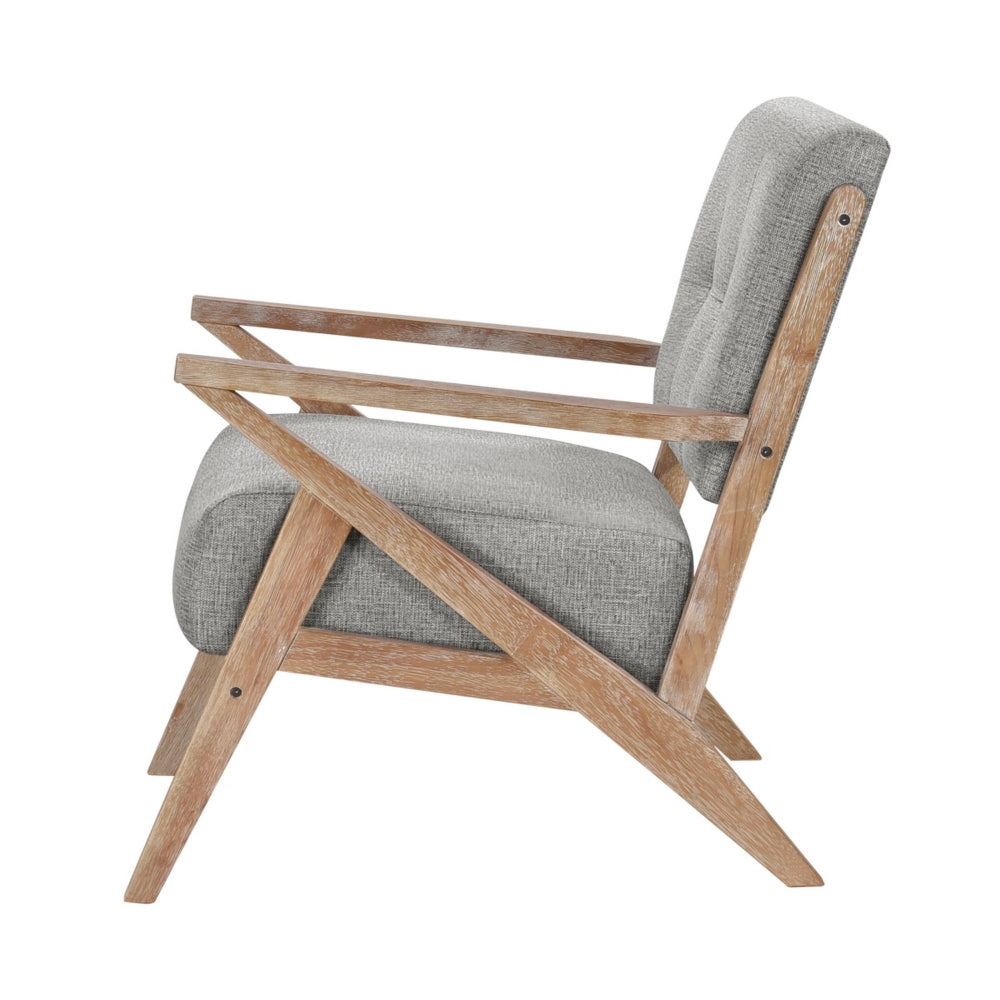 Edra 33 Inch Accent Armchair, Wood Frame, Light Gray Polyester Cushions