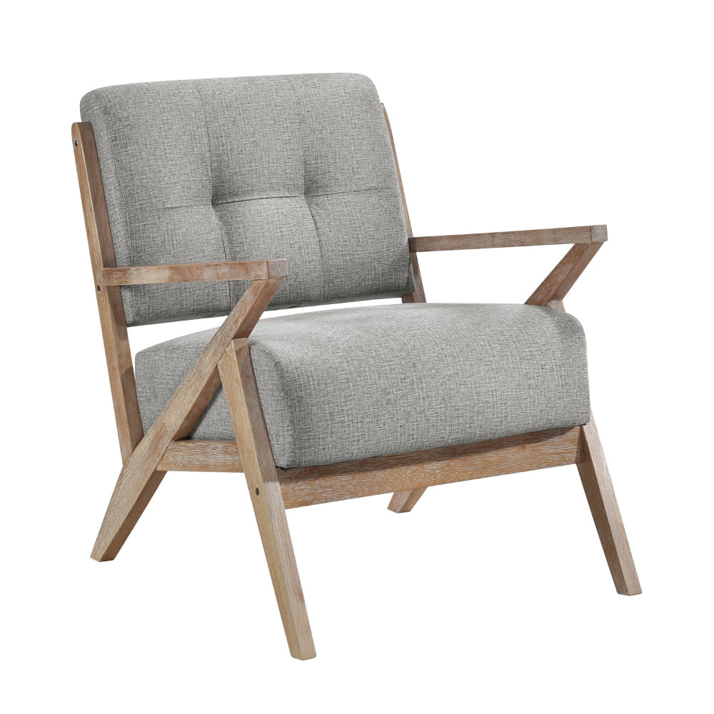 Edra 33 Inch Accent Armchair, Wood Frame, Light Gray Polyester Cushions